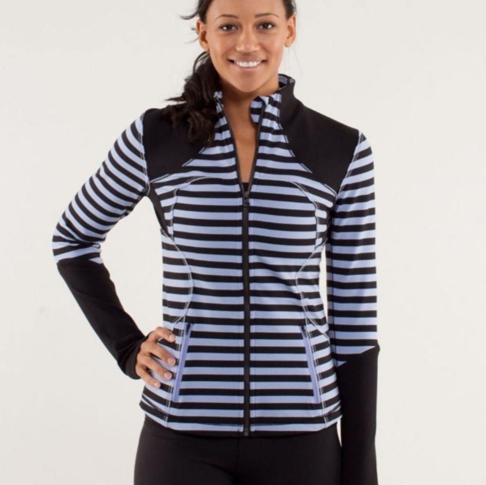 Lululemon Forme Striped Black Purple Jacket Size 12 Zip Front Lulu